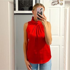 New York & Company Red High Neck Blouse